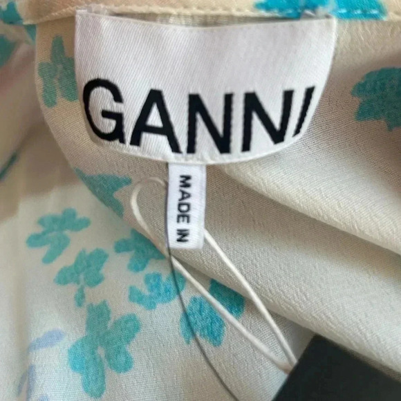 NWT Ganni Printed Crepe Wrap Dress Size 0 - Picture 14 of 16